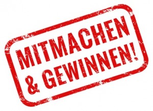Mitmachen und Gewinnen Stempel rot grunge
